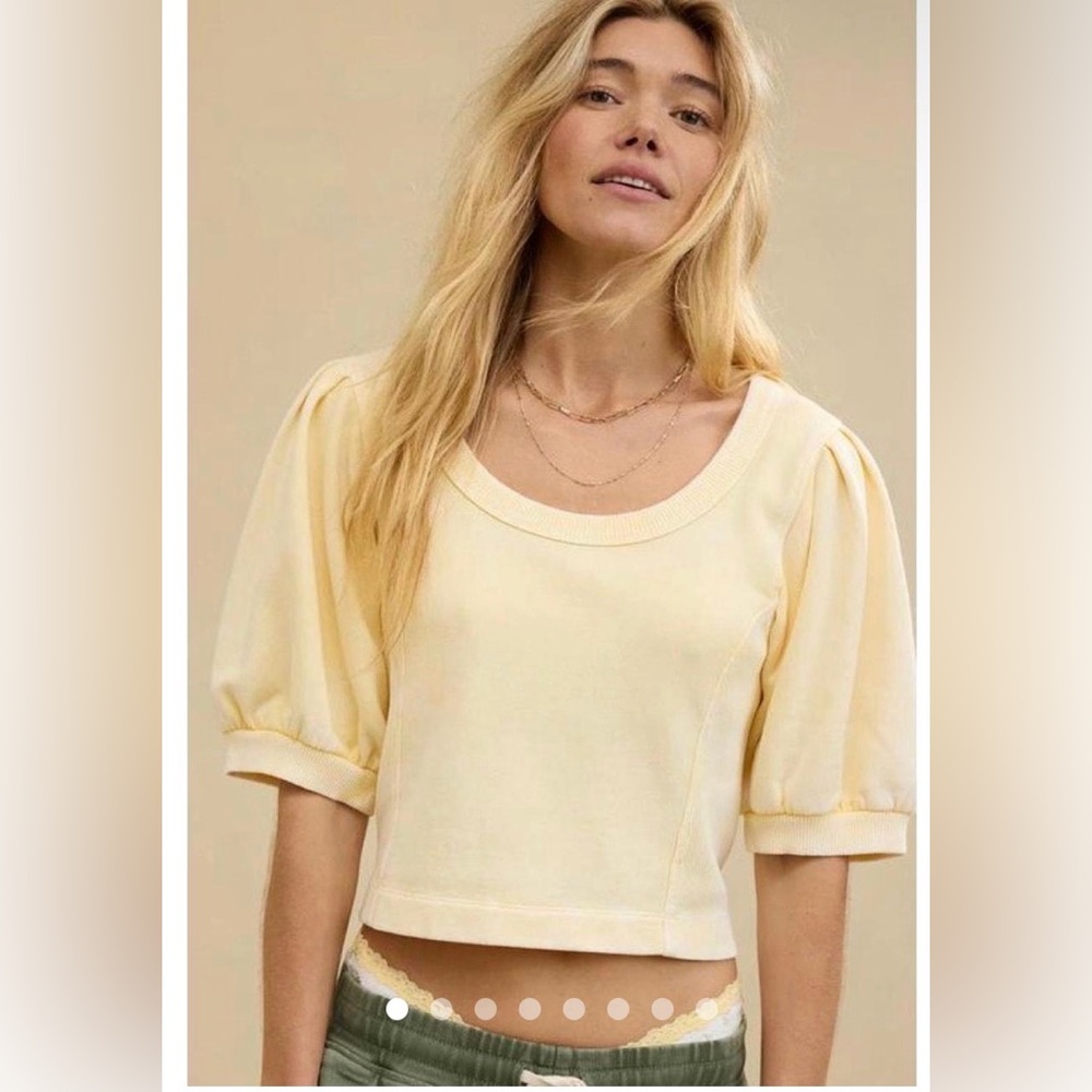 Aerie puff sleeve butter yellow crop top
